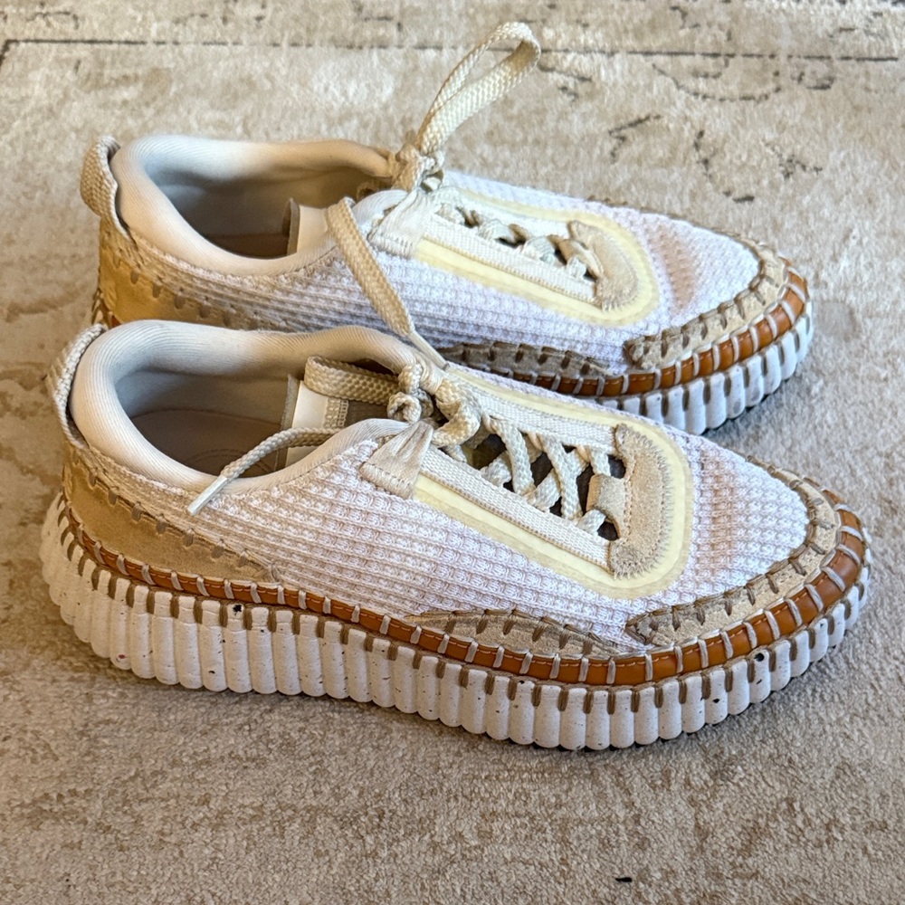 Chloe White and Tan Sneakers